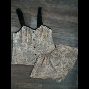 Vintage Gold & Black Brocade Floral Lingerie Set